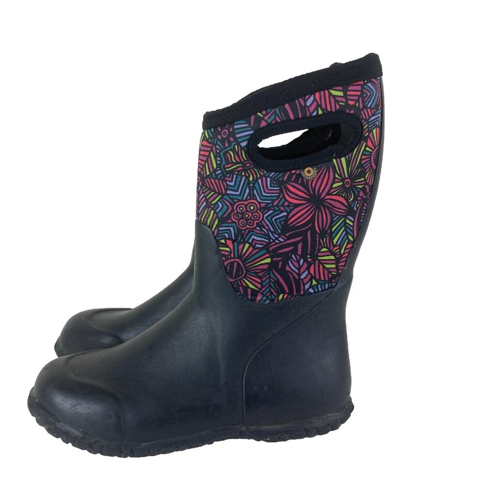 BOGS Girls Sz‎ 4 Insulated Waterproof Snow / Rain Winter Boots Floral Pull On